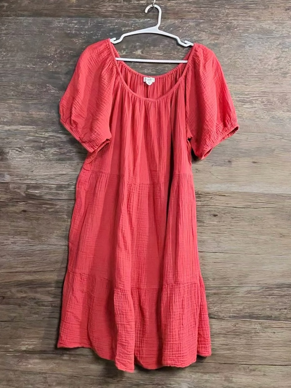 beachlunchlounge Coral-Pink Textured Cotton Midi Dress